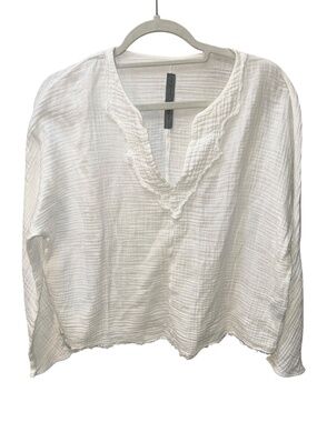 Raquel Allegra white cotton gauze crinkle tunic top Beach Pool Summer Travel 2 S